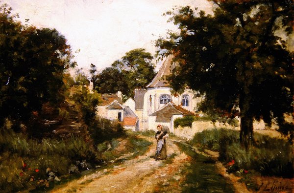 Leaving the Village (olje på lerret) av Stanislas Victor Edouard Lepine