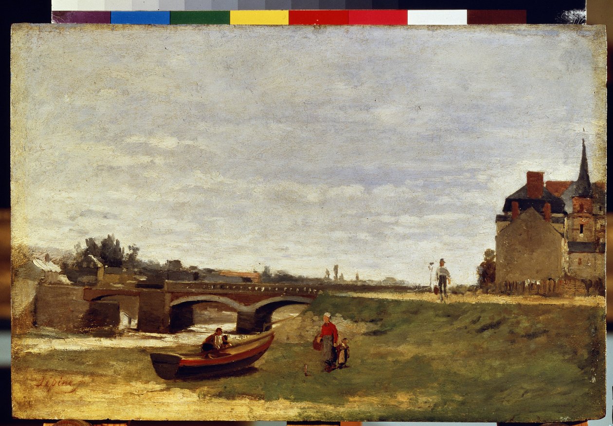 ""Paysage au pont"" (Landskap med en bro) Maleri av Stanislas Lepine (1836-1892) 1870 ca. Dim. 26x39,5 cm Eremitagemuseet, St. Petersburg av Stanislas Victor Edouard Lepine