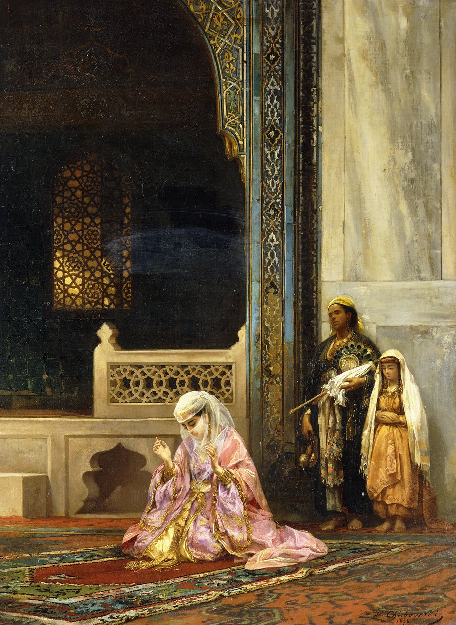 En tyrkisk dame som ber i den grønne moskeen, Bursa, 1878 av Stanislaus von Chlebowski