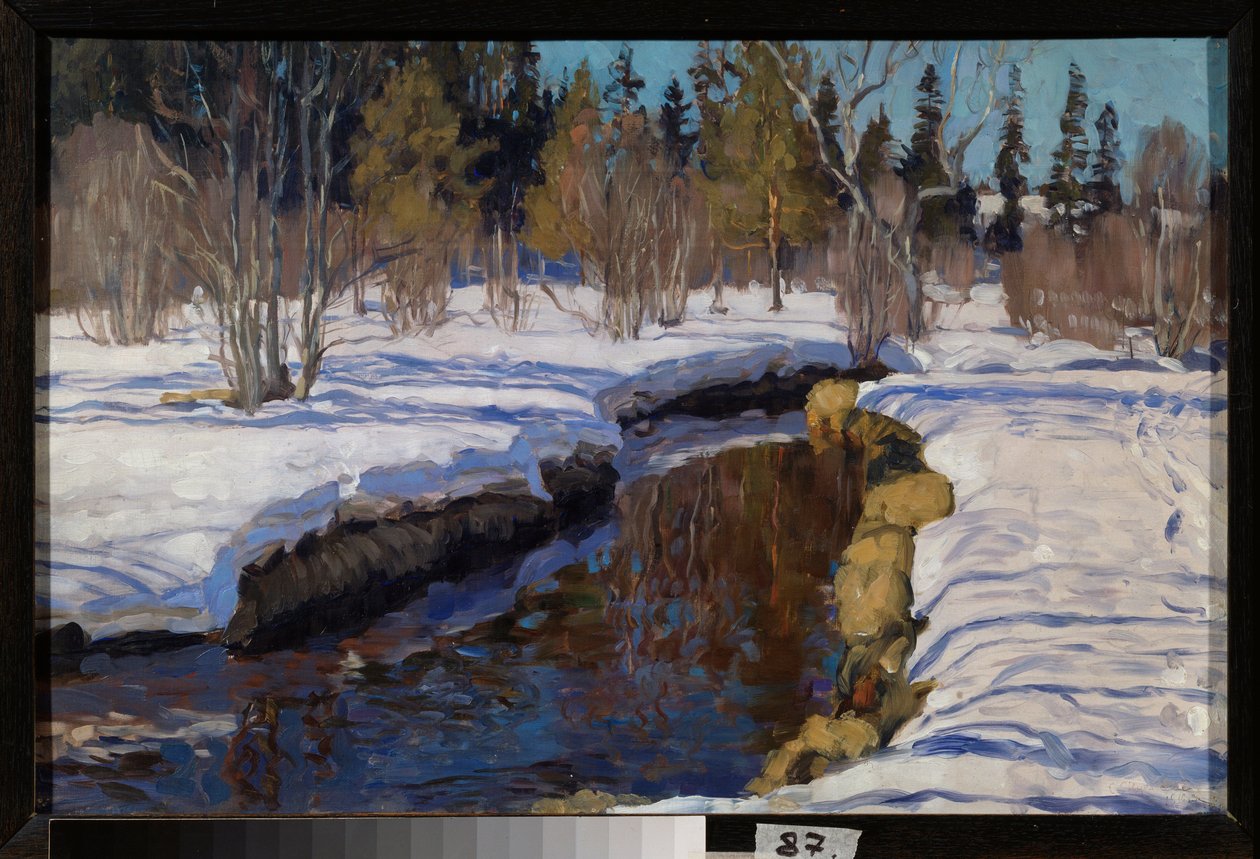 Vinter. Maleri av Stanislav Yulianovich Zhukovsky (Zhukovsky) (1873-1944), olje på lerret av Stanislav Joulianovitch Joukovski