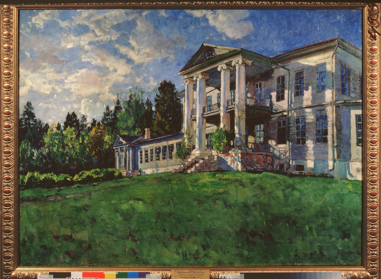 Sommermorgen. Rozhdestveno Mansion (Russland). Maleri av Stanislav Yulianovich Zhukovsky (Zhukovsky) (1873-1944), olje på lerret av Stanislav Joulianovitch Joukovski