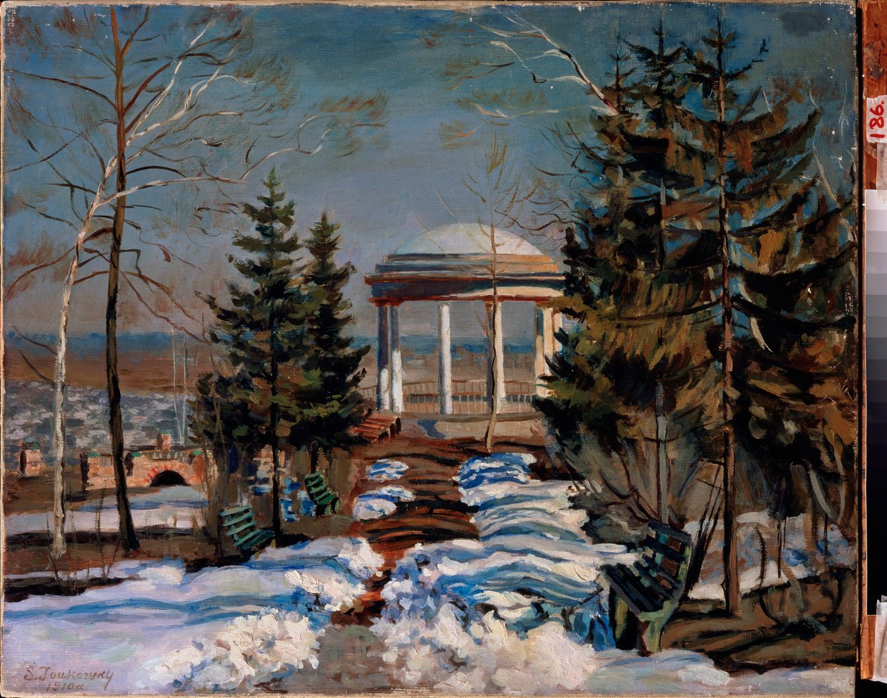 Landskap med kiosk. Maleri av Stanislav Yulianovich Zhukovsky (Zhukovsky) (1873-1944), olje på lerret av Stanislav Joulianovitch Joukovski