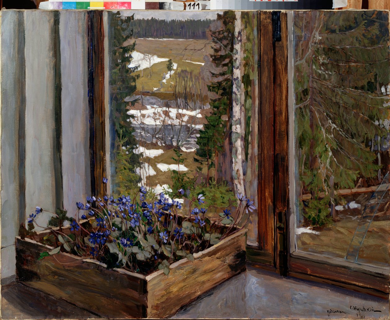 Snøklokke (snøklokke). Maleri av Stanislav Yulianovich Zhukovsky (Zhukovsky) (1873-1944), olje på lerret av Stanislav Joulianovitch Joukovski