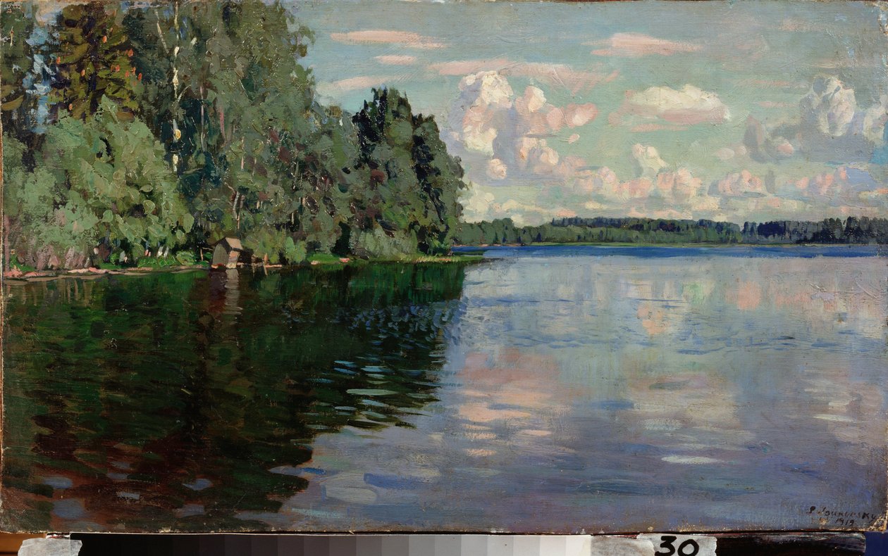 En innsjø. Maleri av Stanislav Yulianovich Zhukovsky (Zhukovsky) (1873-1944), olje på lerret av Stanislav Joulianovitch Joukovski