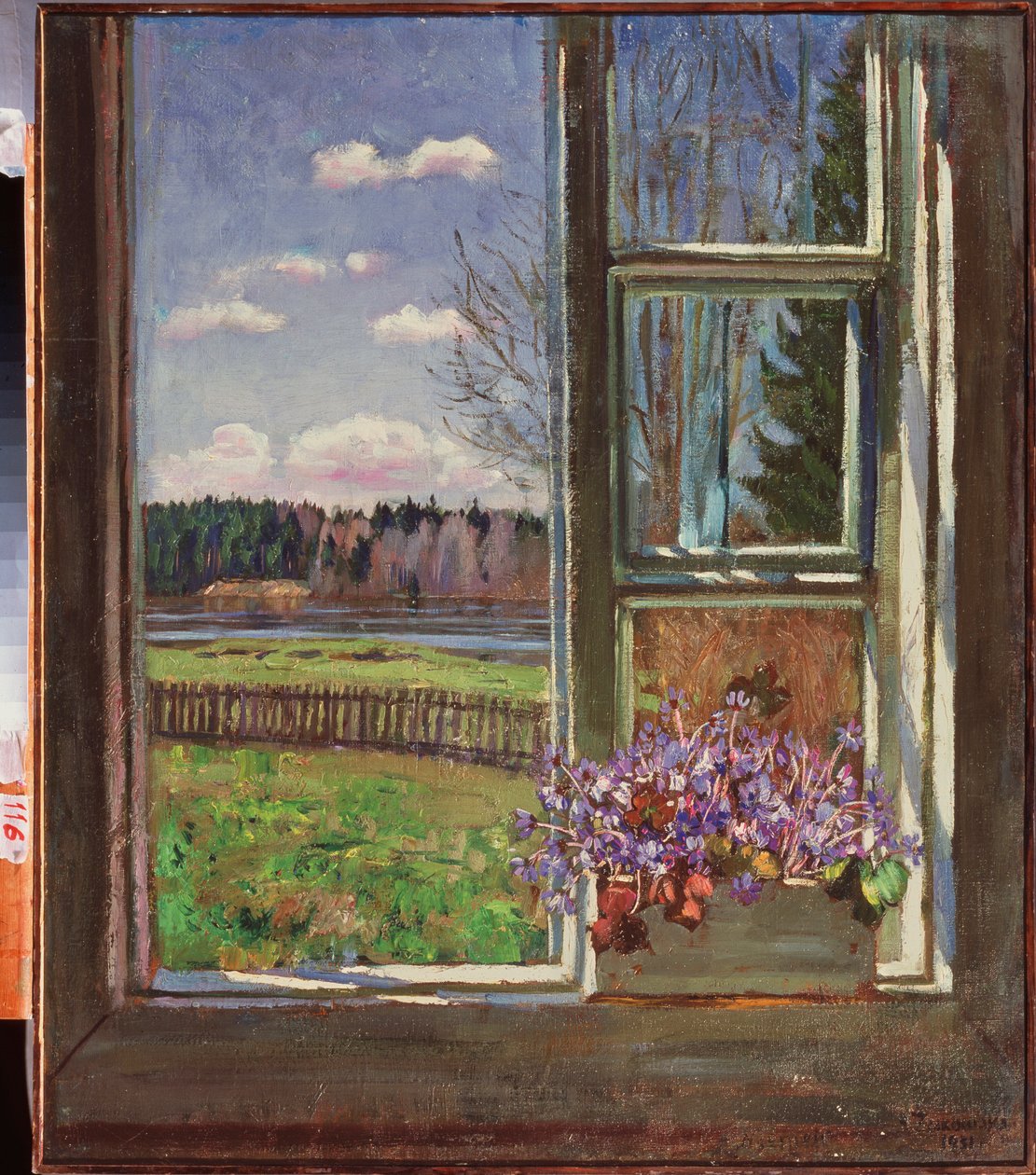 Fioler foran vinduet. Maleri av Stanislav Yulianovich Zhukovsky (Zhukovsky) (1873-1944), olje på lerret 1931. Russisk kunst, 20. århundre, moderne kunst. Statens kunstmuseum, Dnepropetrovsk (Ukraina). av Stanislav Joulianovitch Joukovski
