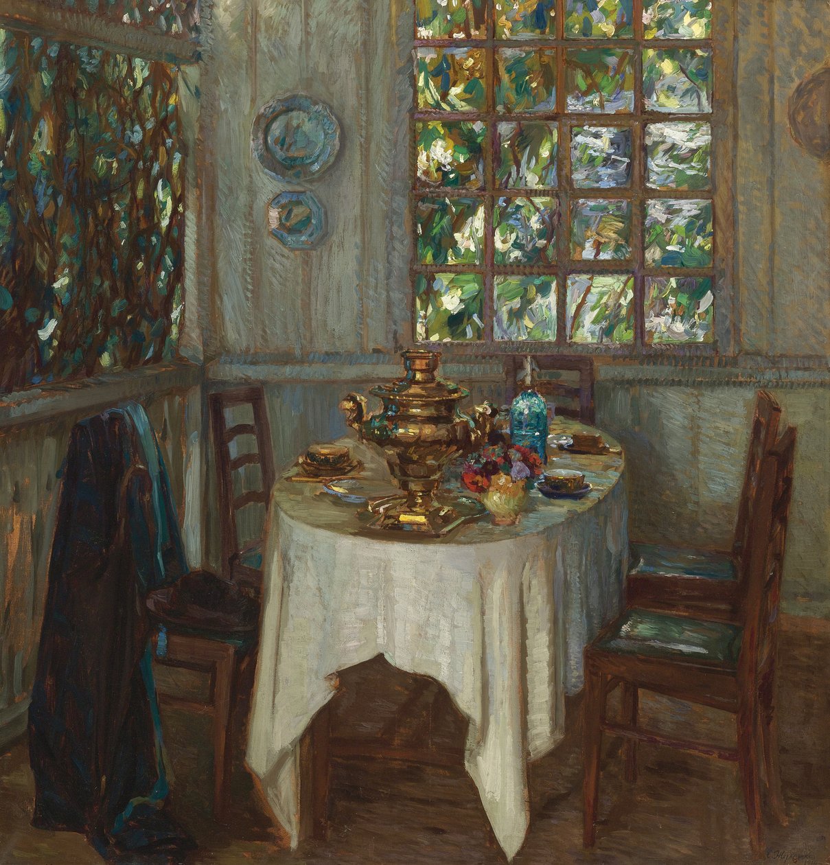 Interiør med samovar, 1914 av Stanislav Julianovic Zukovskij