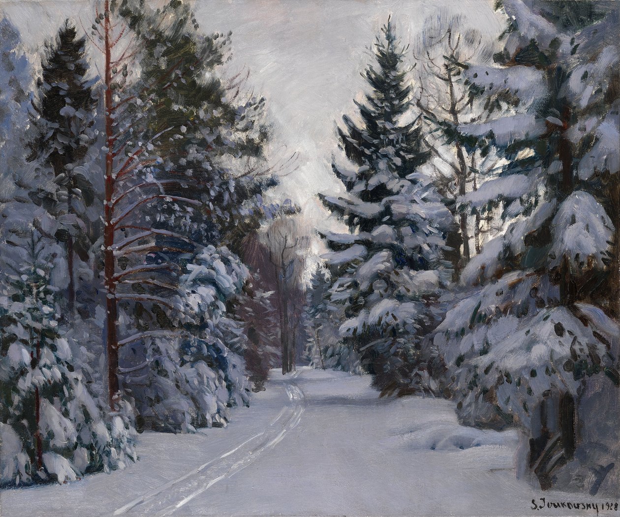 Spor i snøen, 1928 av Stanislav Julianovic Zukovskij