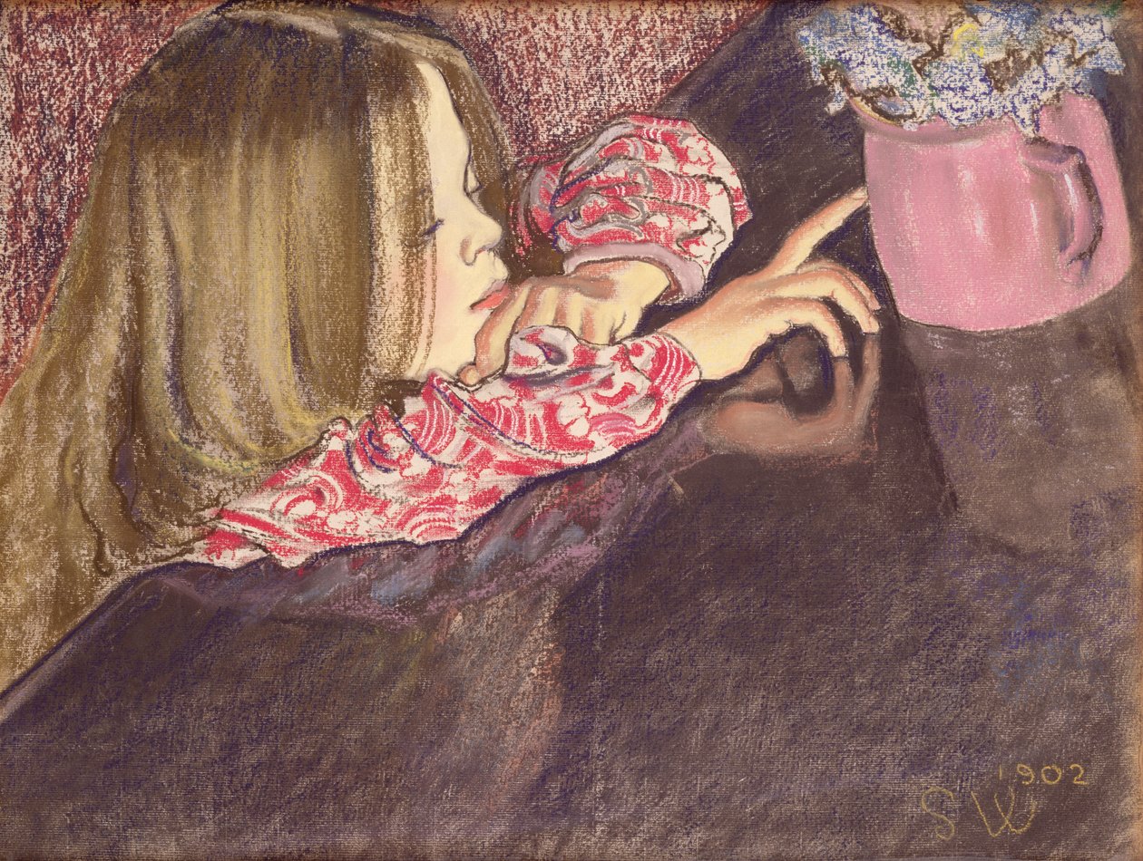 Jente med en vase med blomster, 1902 (pastell på papir) av Stanislaw Wyspianski