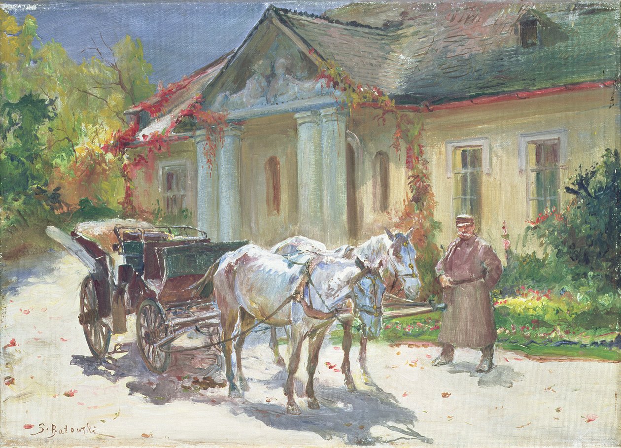 Foran en polsk herregård, ca. 1930 (olje på lerret) av Stanislaw Kaczor Batowski