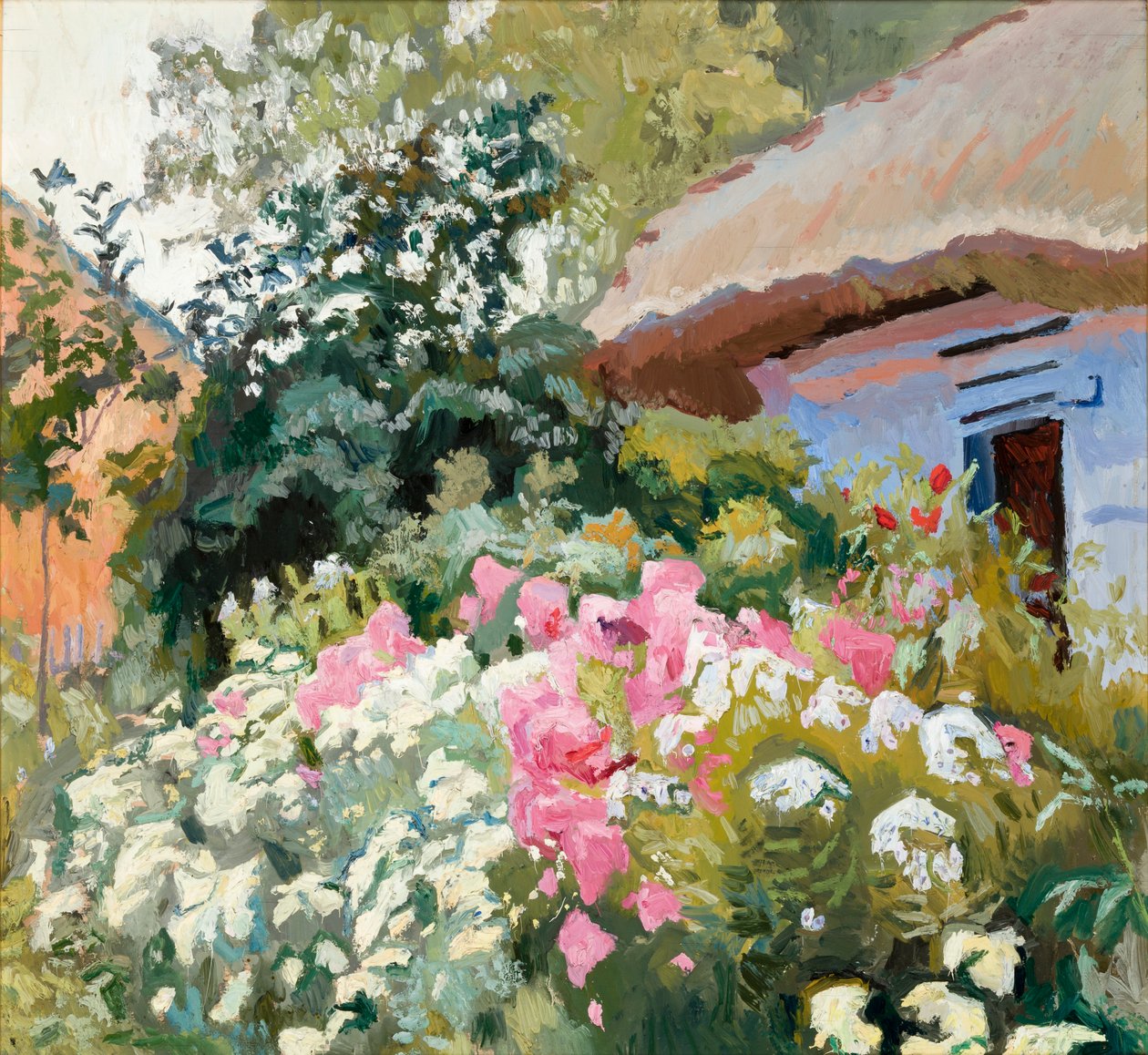 Blomster foran en hytte av Stanislaw Kamocki