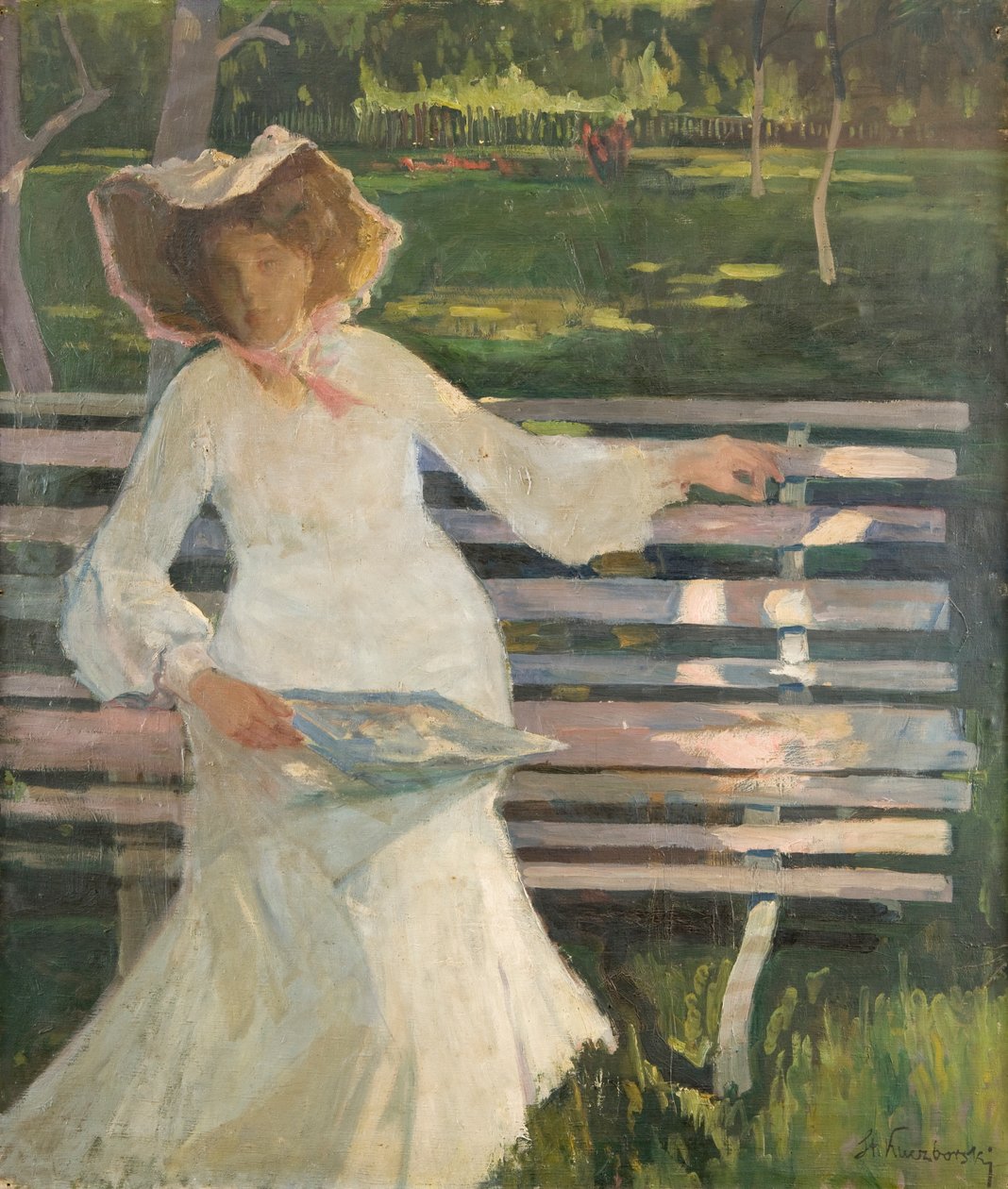 On a Bench, ca. 1905 (olje på lerret) av Stanislaw Kuczborski