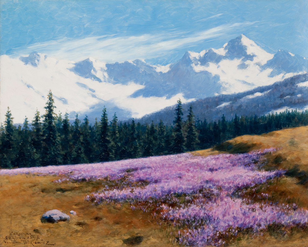 Krokus med snødekte fjell bak av Stanislaw Ignacy Witkiewicz