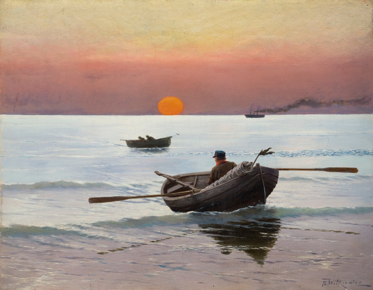 Solnedgang på havet (olje på lerret) av Stanislaw Ignacy Witkiewicz
