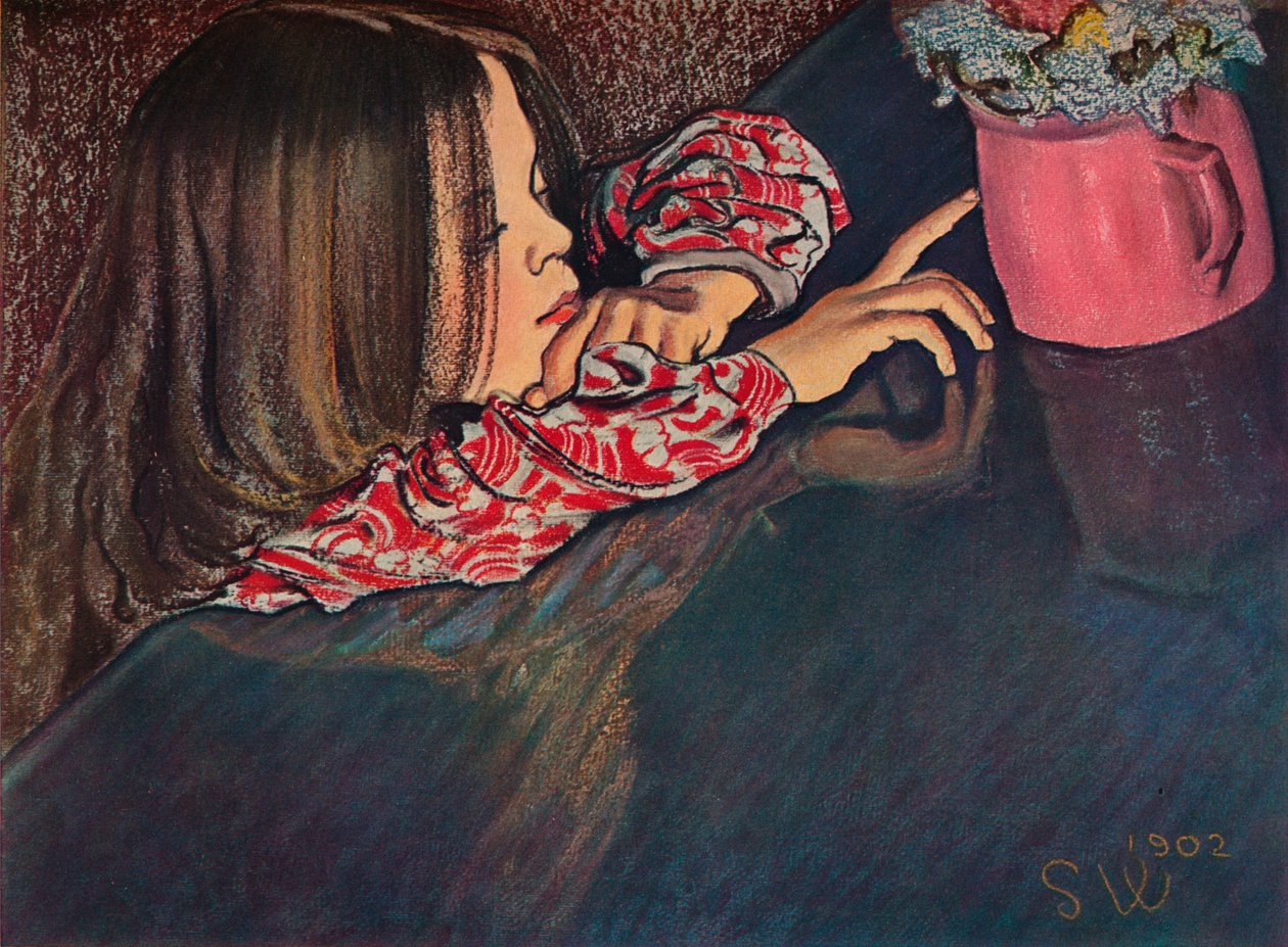 Jente ser på blomstervase, 1902 av Stanislaw Wyspianski