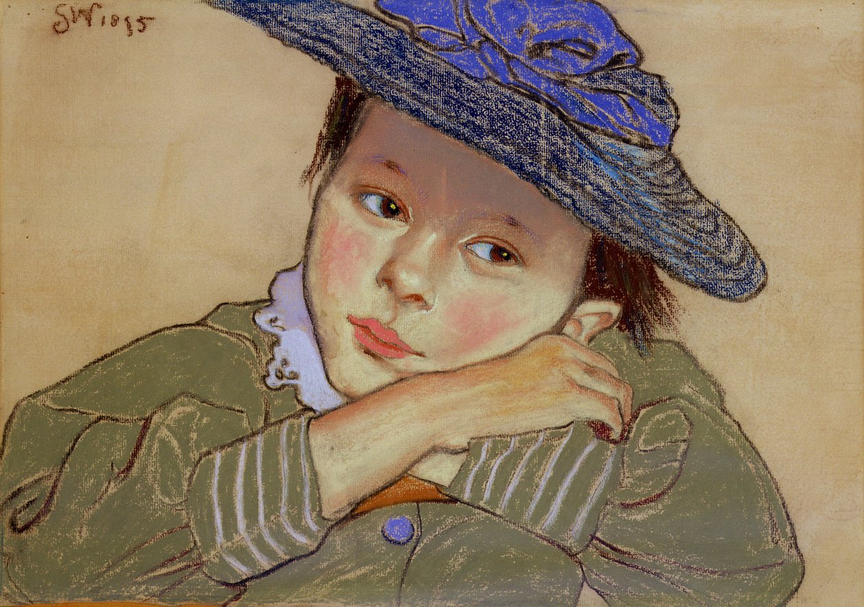 Jente i en blå hatt, 1895 (pastell på papir) av Stanislaw Wyspianski