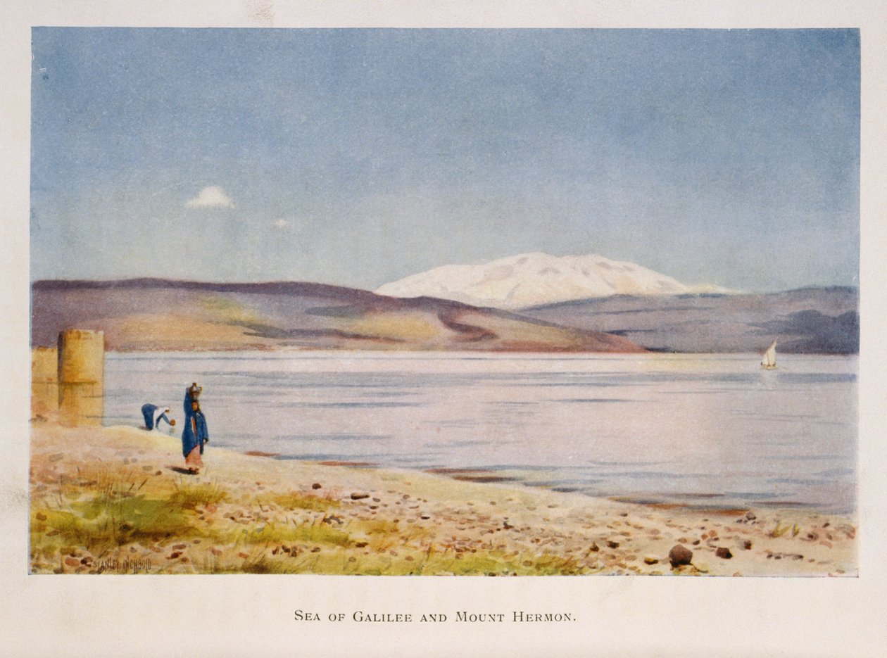 Genesaretsjøen mot Hermon-fjellet (i Syria), Palestina 1906 av Stanley Inchbold