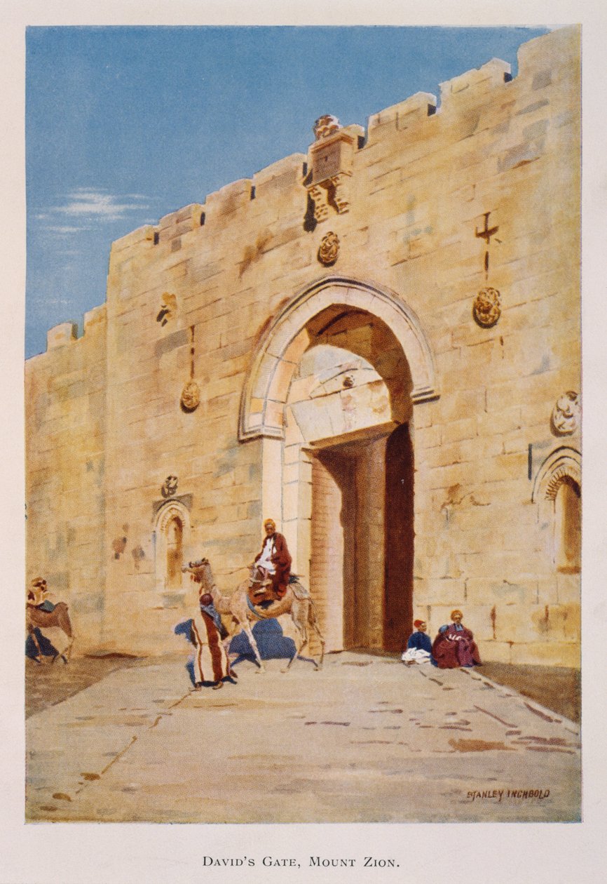Akvarell av Stanley Inchbold, som viser Kong David eller Sionporten, i Jerusalem, Palestina 1906 av Stanley Inchbold