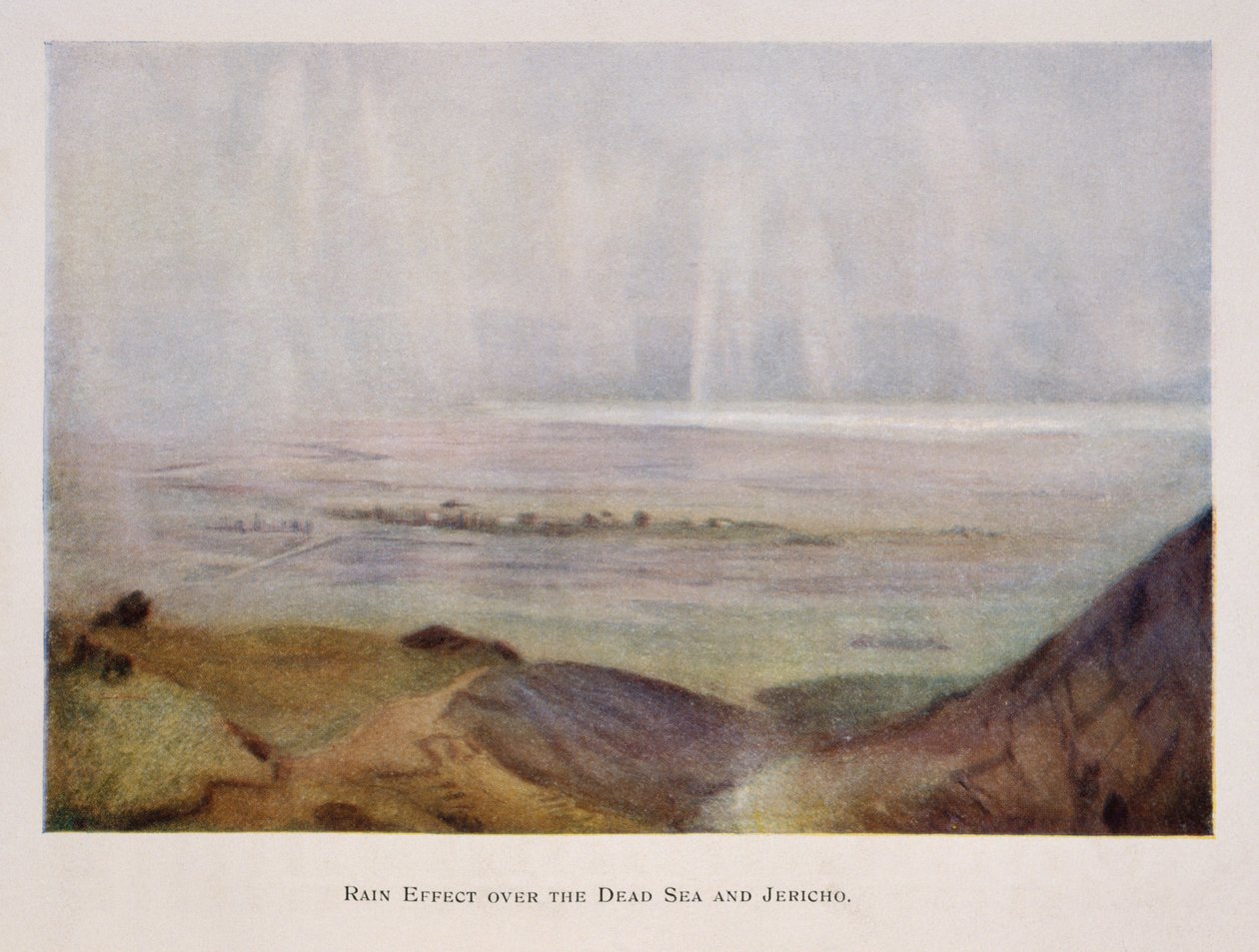 regnet faller over Jeriko og Dødehavet, i Palestina 1906 av Stanley Inchbold