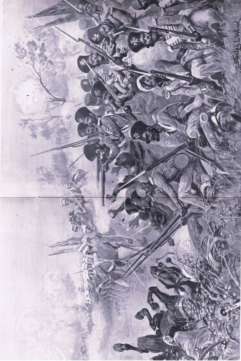 Chilianwala, 13. januar 1849: Goddys Brigade gjør et galant standpunkt når den er omringet av sikher, illustrasjon fra British Battles on Land and Sea, 1915 av Stanley L. Wood