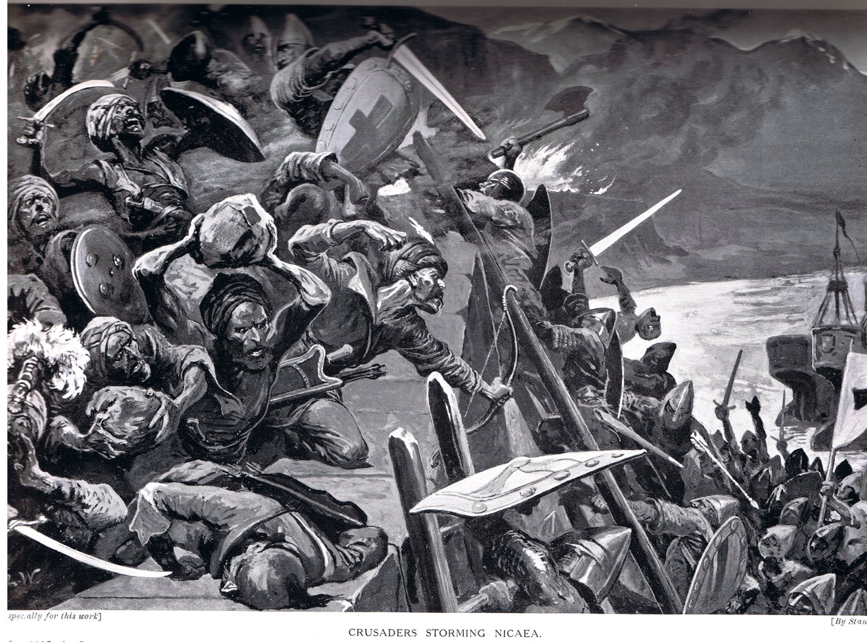 Crusaders Storming Nicaea, illustrasjon fra 'Hutchinson's History of the Nations' av Stanley L. Wood