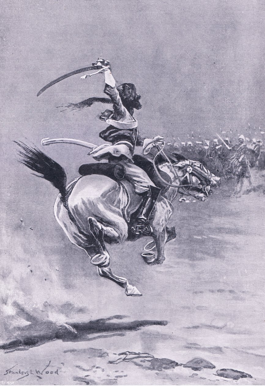 Delhi: Beleiringen ble stadig angrepet, juli 1857, illustrasjon fra britiske slag på land og hav, 1915 av Stanley L. Wood