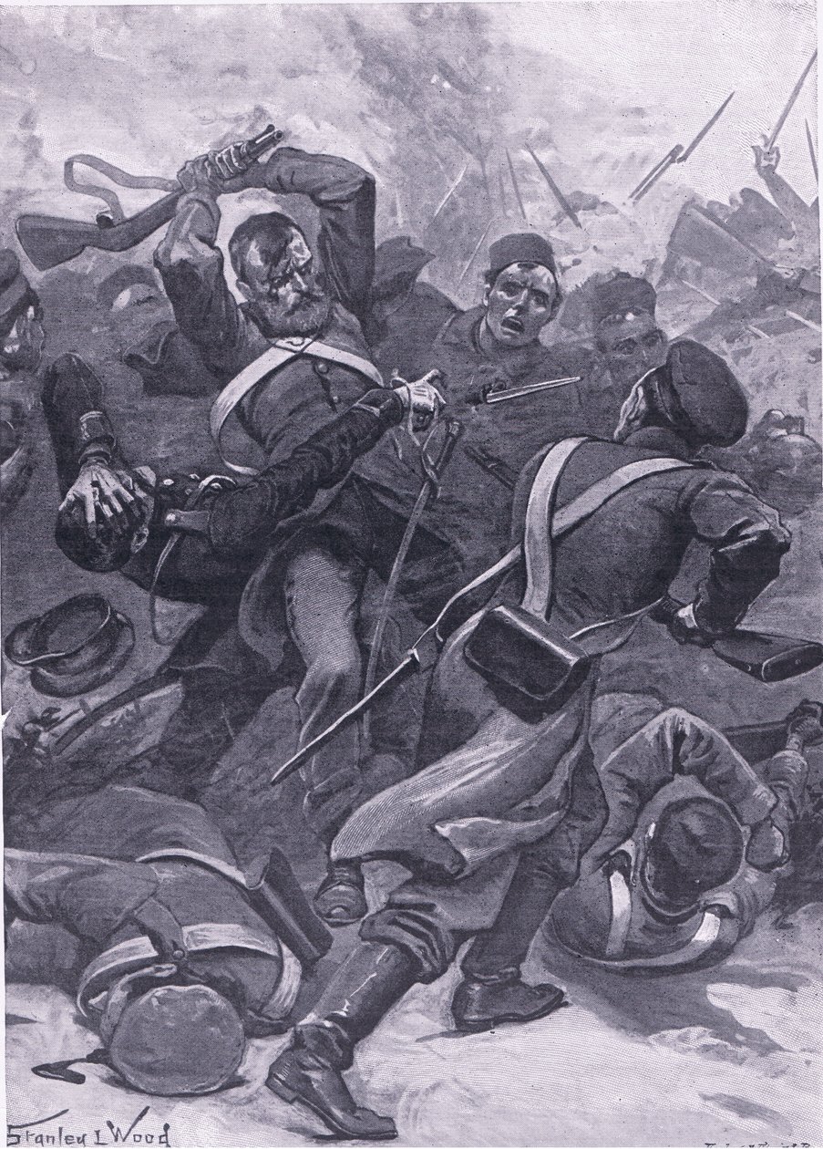 Inkerman: The 55th (2nd Border) Regiment charging the Russians, illustrasjon fra British Battles on Land and Sea, 1915 av Stanley L. Wood