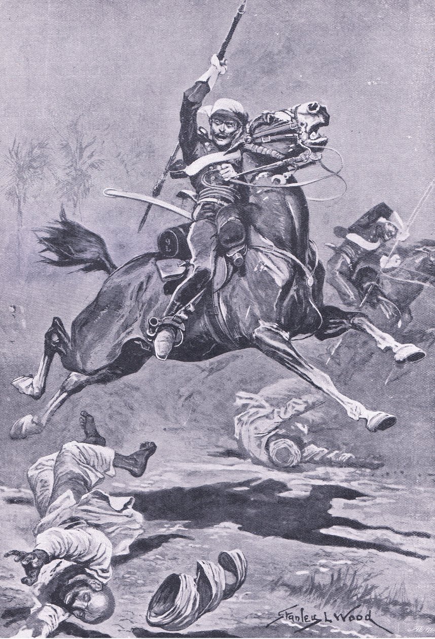 The 9th Lancers at Delhi, 1857, illustrasjon fra British Battles on Land and Sea, 1915 av Stanley L. Wood