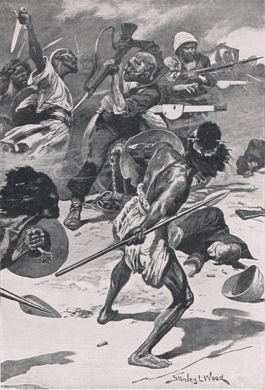 Slaget ved Abu-Klea, 17. januar 1885, illustrasjon fra British Battles on Land and Sea, 1915 av Stanley L. Wood