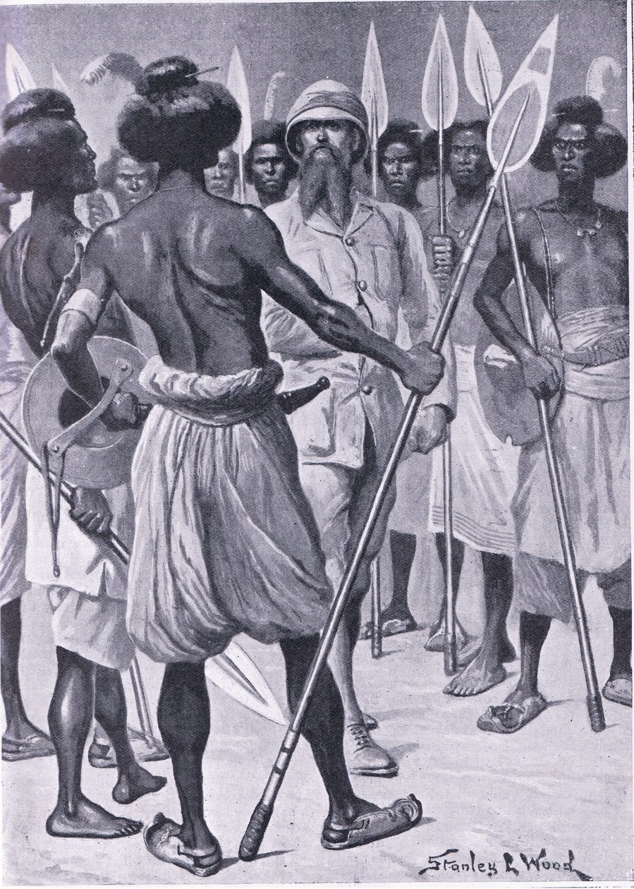 Typen kriger Burton møtte i Somaliland, illustrasjon fra Cassells Romance of Famous Lives, ca. 1940 av Stanley L. Wood