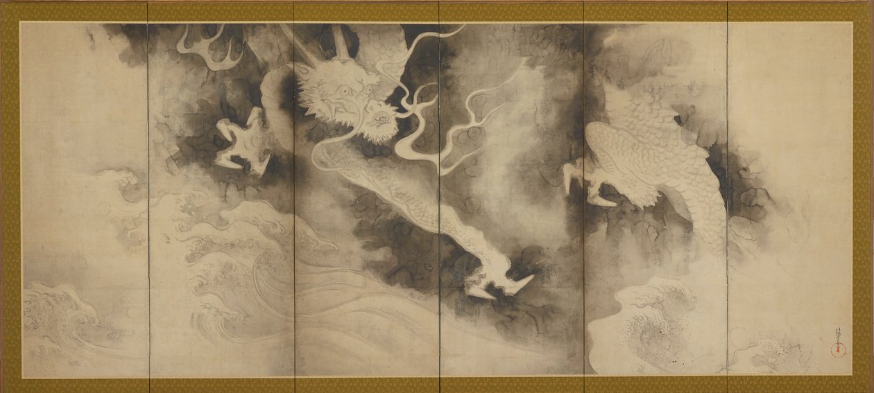 Drager og skyer, Momoyama eller Edo-perioden, 1590-1640. av Sôtatsu