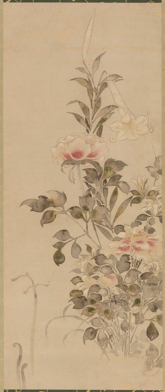 Peoner og liljer, Momoyama- eller Edo-perioden, 1568-1615. av Sôtatsu