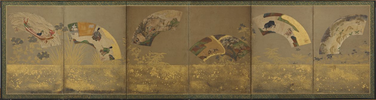 Seks fanpapirer: diverse emner, Momoyama- eller Edo-perioden, 1590-1640. av Sôtatsu