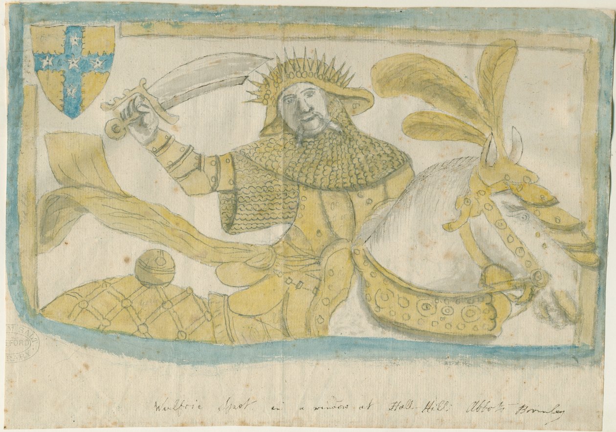 Abbots Bromley - Window Glass at Hall Hill: fargeblyantskisse, nd [?18th cent] av Stebbing Shaw