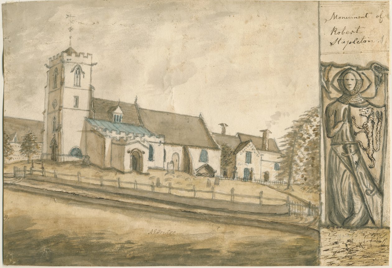 Aldridge Church: vannfargemaleri, nd [1762-1802] (maleri) av Stebbing Shaw