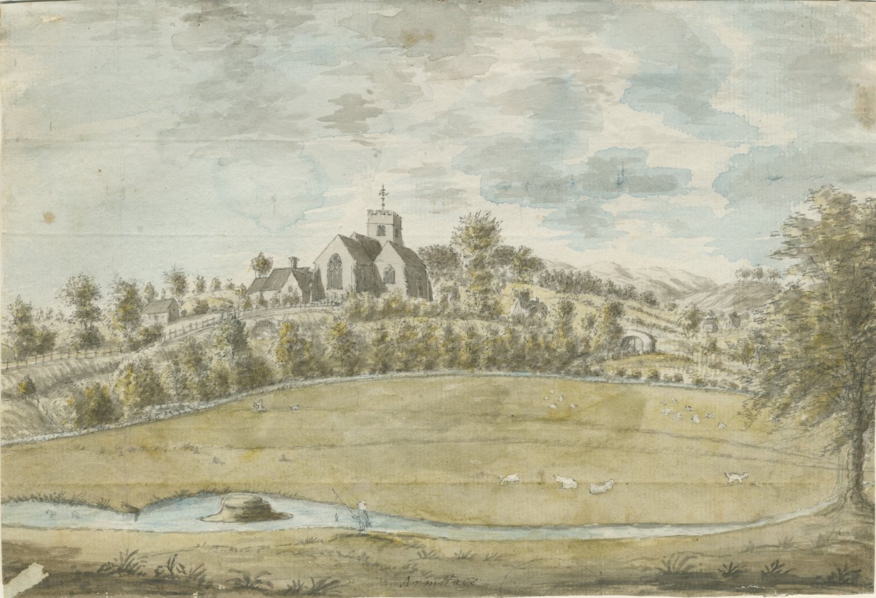 Armitage Church: vannfargemaleri, nd [1762-1802] av Stebbing Shaw