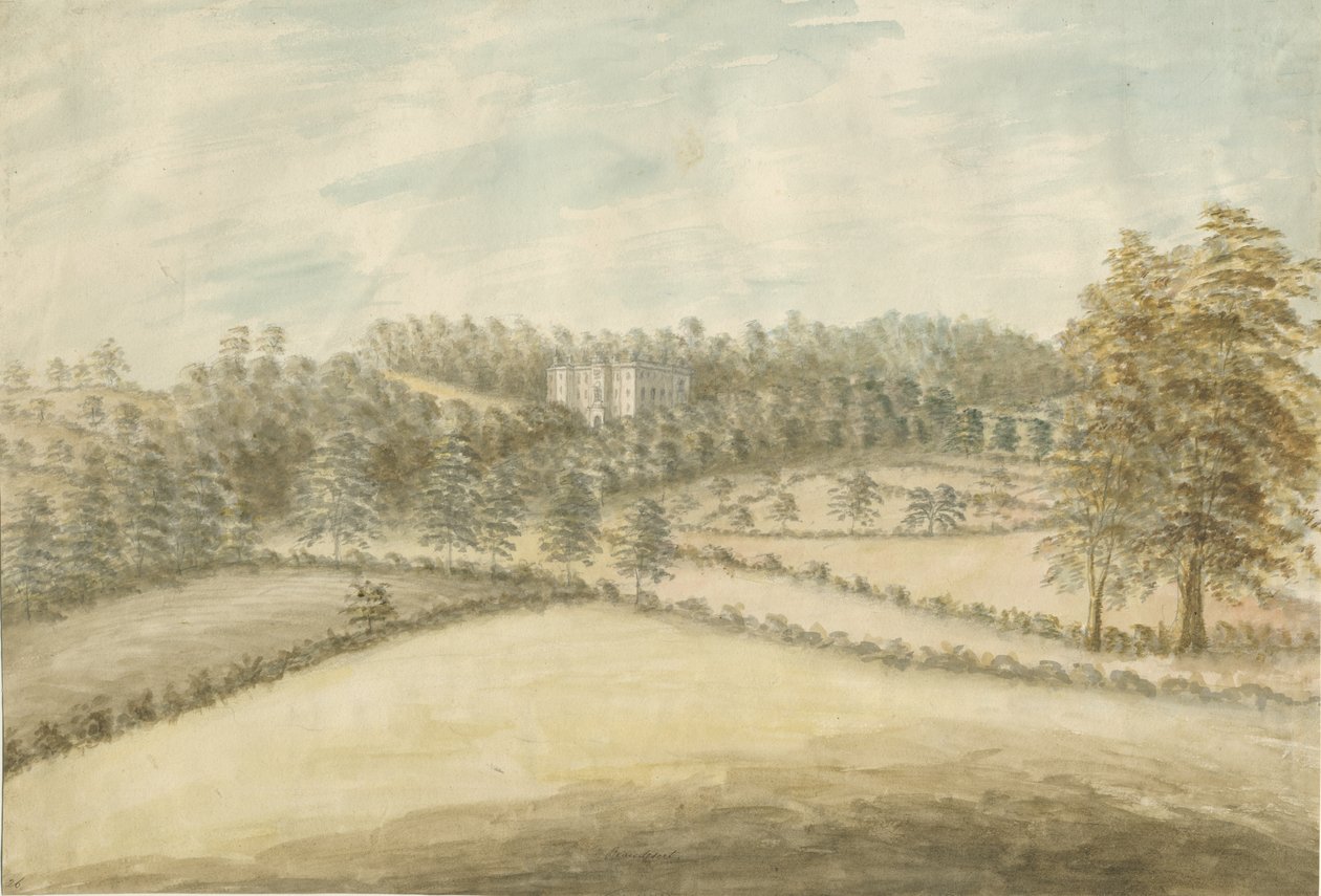 Beaudesert Hall and Park: vannfargemaleri, nd [1762-1802] av Stebbing Shaw