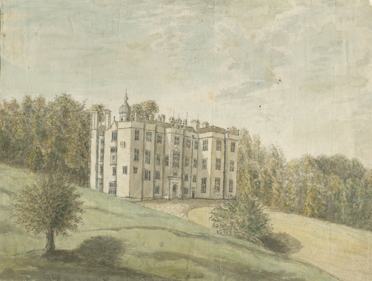 Beaudesert Hall and Park: vannfargemaleri, nd [1762-1802] av Stebbing Shaw