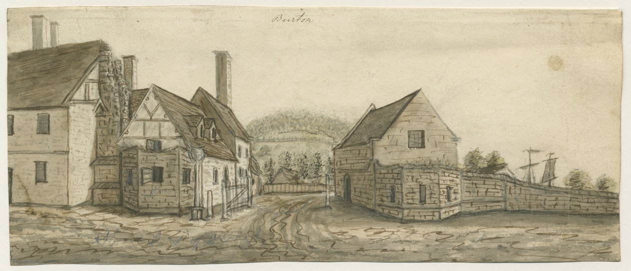 Burton-upon-Trent Abbey: akvarellmaleri, og [c 1795] av Stebbing Shaw