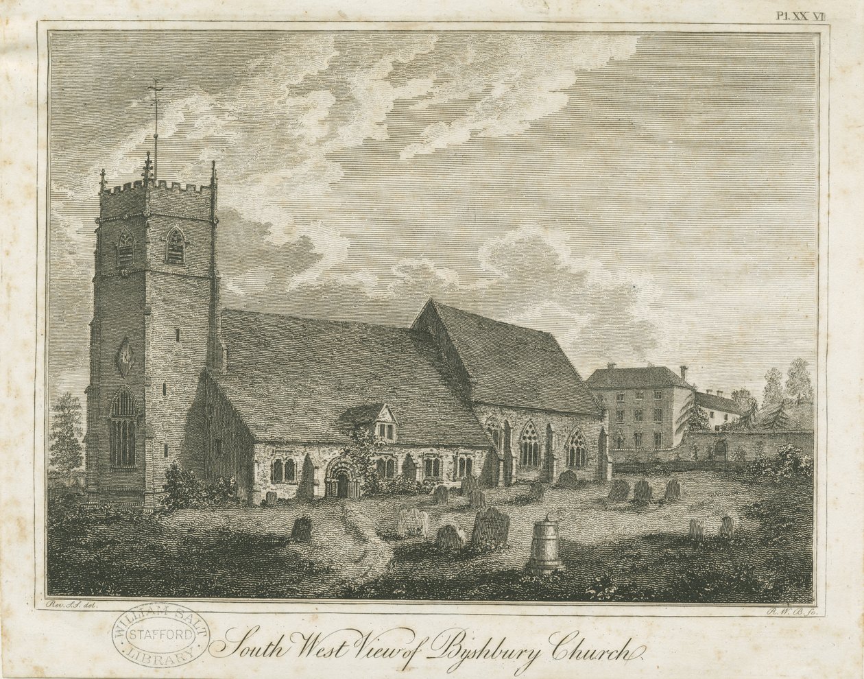 Bushbury Church: gravering, og [?1700-tallet] av Stebbing Shaw