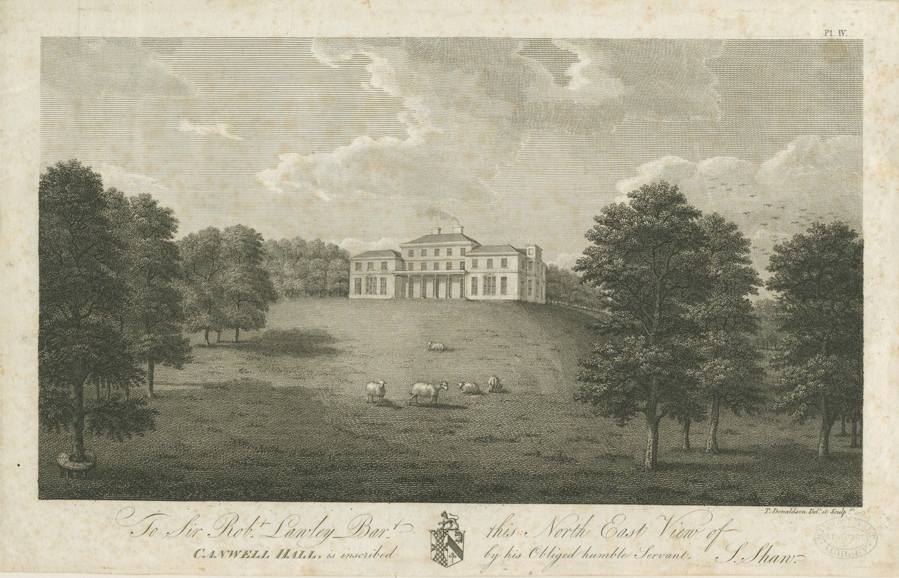 Canwell Hall: gravering, 1797 av Stebbing Shaw
