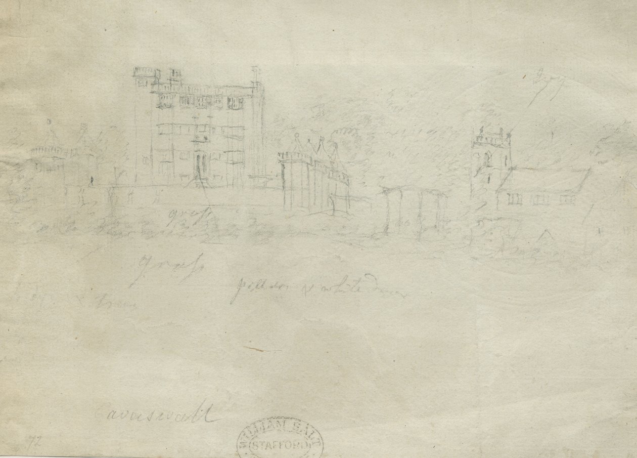 Caverswall Castle: blyanttegning, nd [c 1800] (tegning) av Stebbing Shaw