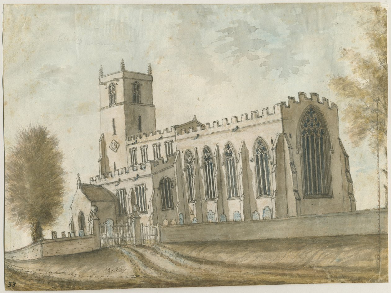 Checkley Church: vannfargemaleri, nd [1762-1802] (maleri) av Stebbing Shaw