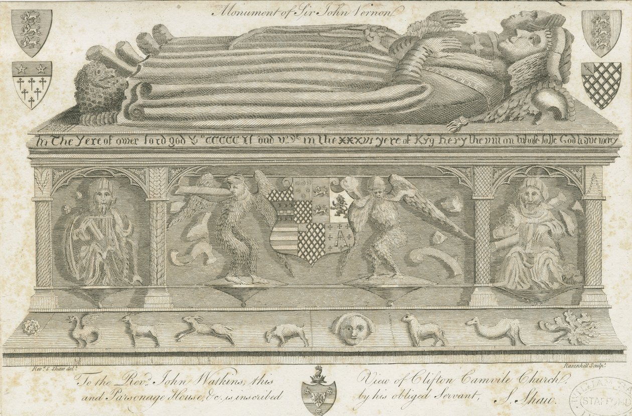 Clifton Campville Church - Vernon Monument: gravering, nd [1762-1802] av Stebbing Shaw
