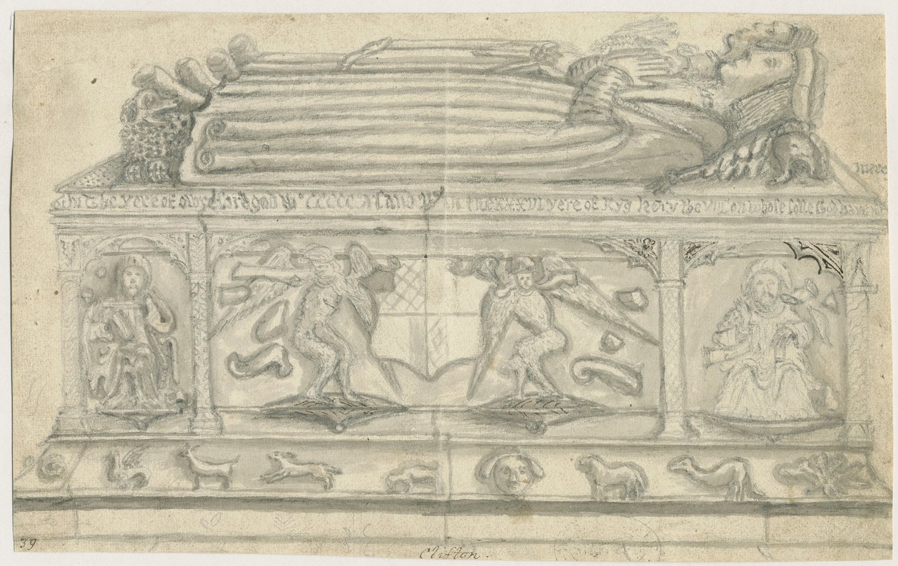 Clifton Campville Church - Vernon Monument: blyanttegning, nd [1762-1802] av Stebbing Shaw