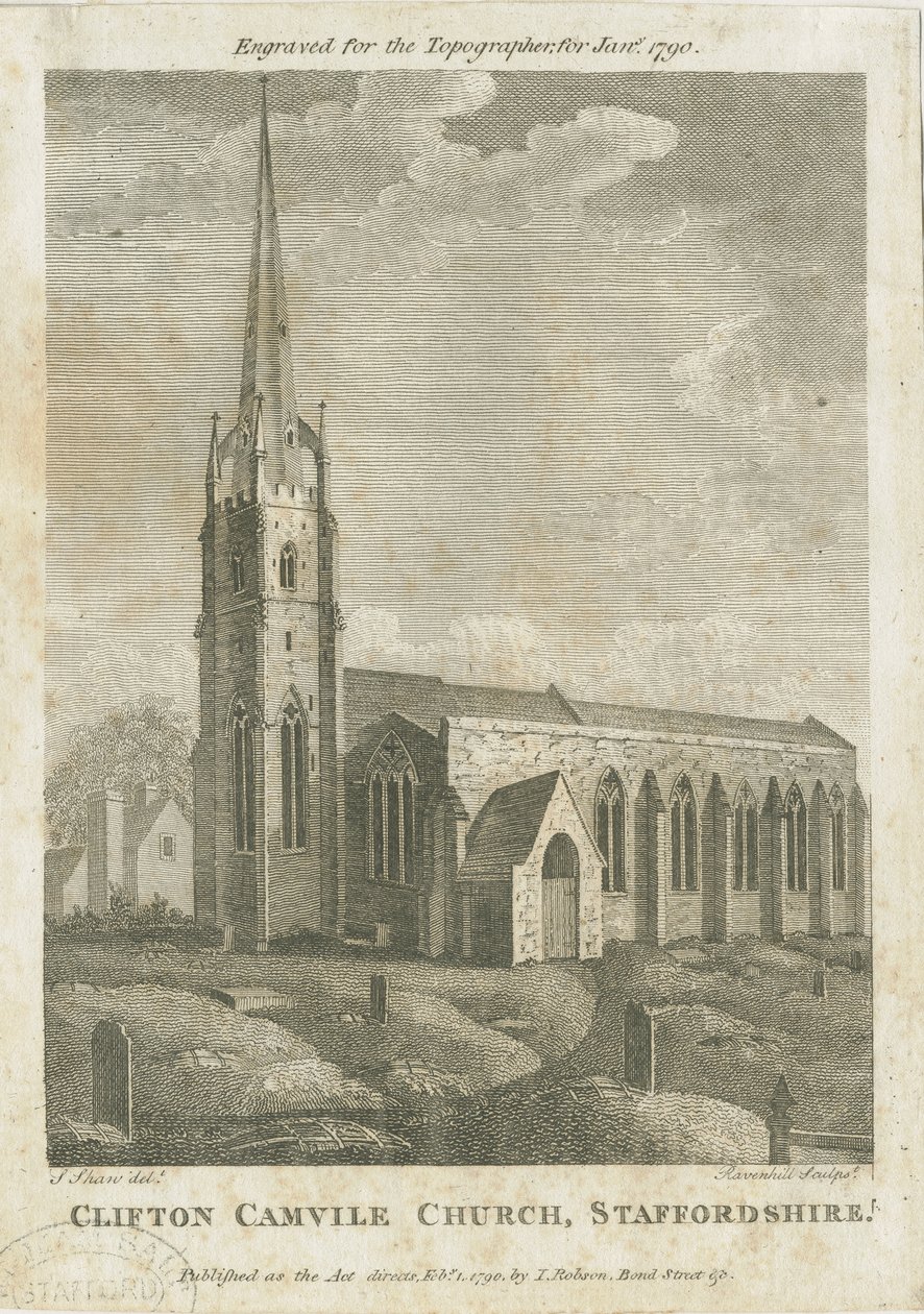 Clifton Campville Church: gravering, nd [1790] av Stebbing Shaw