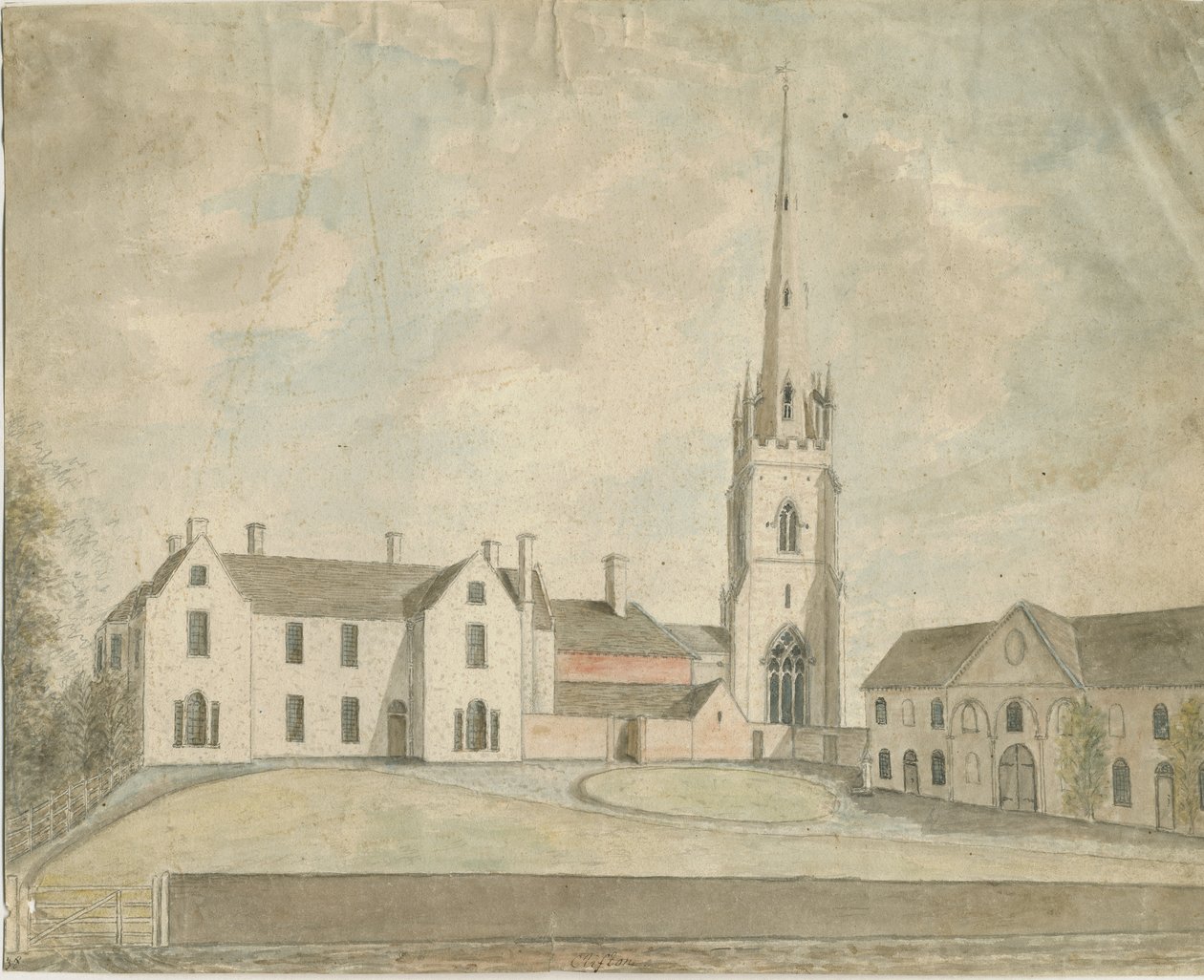 Clifton Campville Church: akvarellmaling, og [c 1790] av Stebbing Shaw