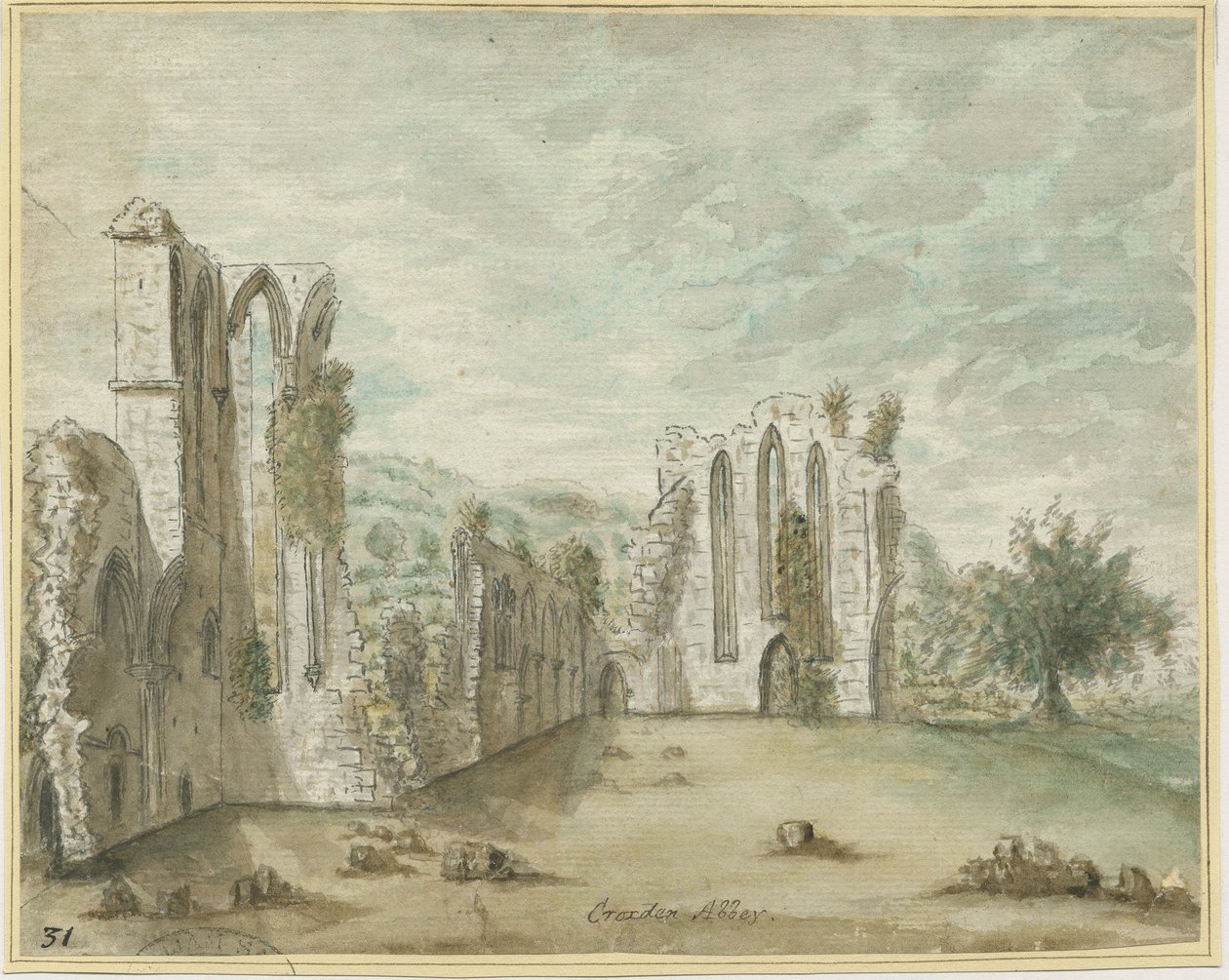 Croxden Abbey: vannfargemaleri, nd [1762-1802] (maleri) av Stebbing Shaw