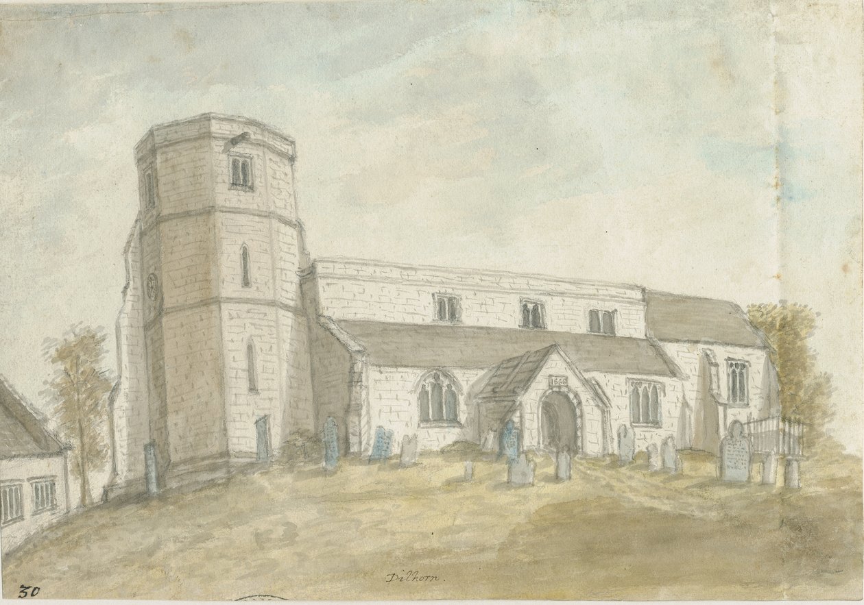 Dilhorne kirke: vannfargemaleri, nd [1762-1802] (maleri) av Stebbing Shaw