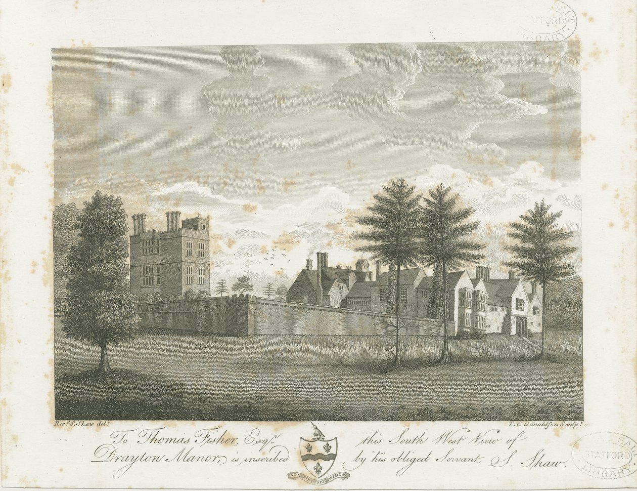 Drayton Bassett - "Drayton Manor": gravering, nd [1795] av Stebbing Shaw