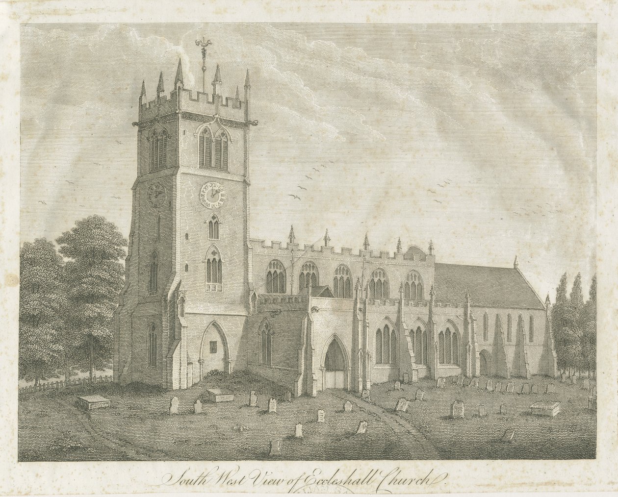 Ecclesall Church: gravering og [1700-tallet] (trykk) av Stebbing Shaw